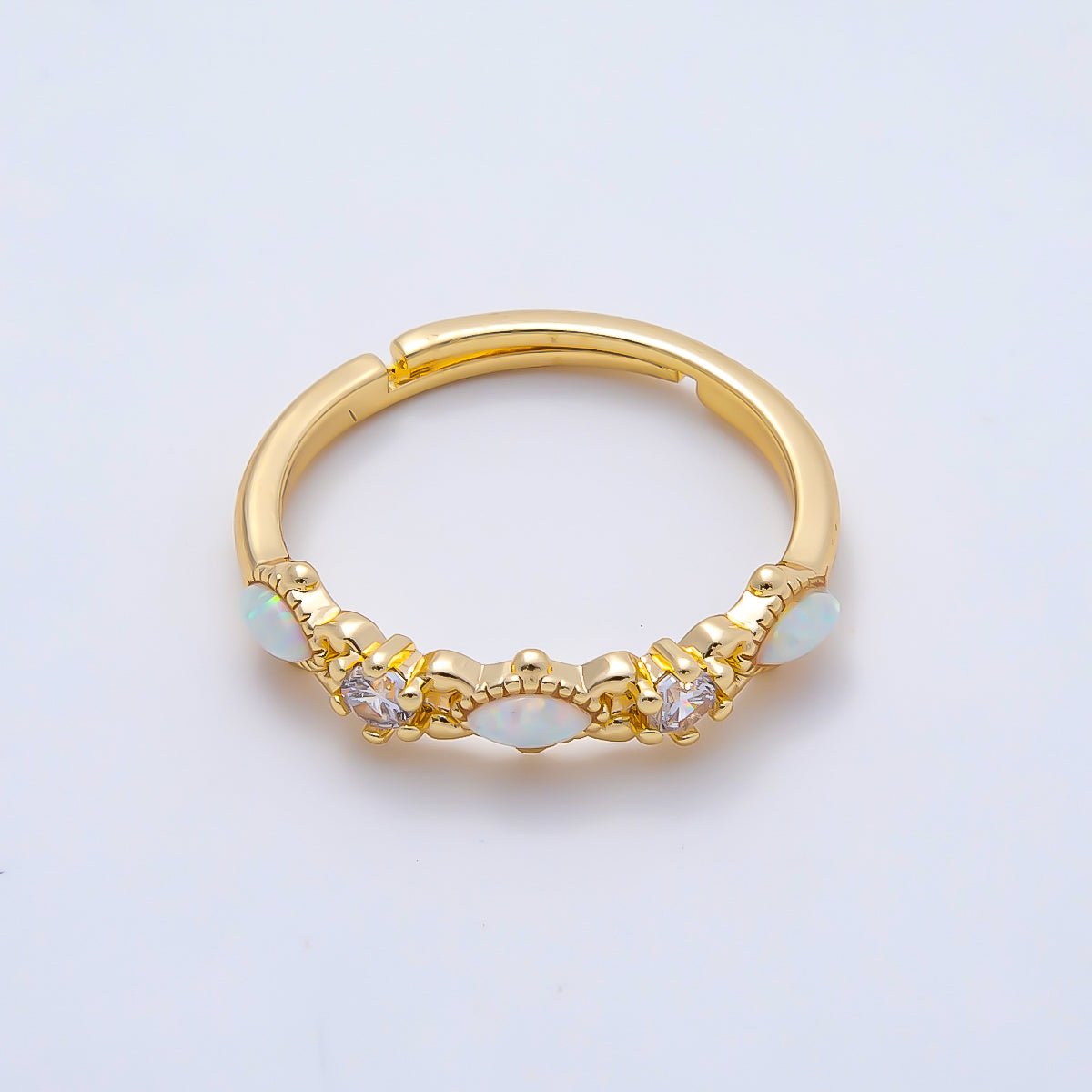 16K Gold Filled Clear CZ White Opal Gemstone Adjustable Ring | Rings-00141 - DLUXCA