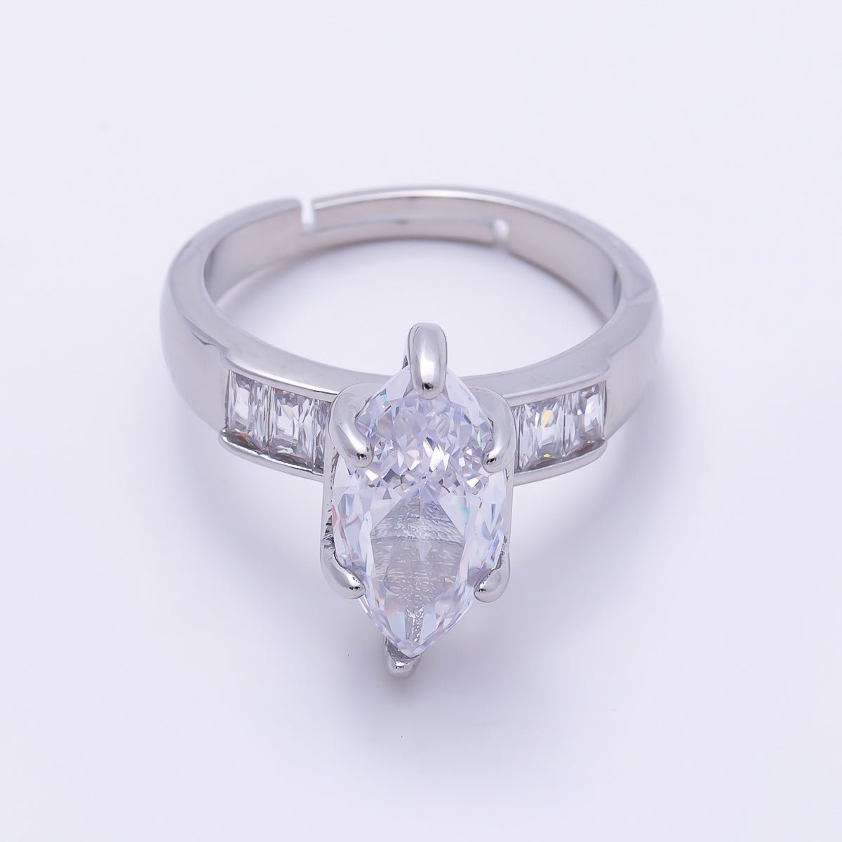 16K Gold Filled Clear Marquise Baguette CZ Adjustable Ring in Gold & Silver | Rings-00291 Rings-00292 - DLUXCA