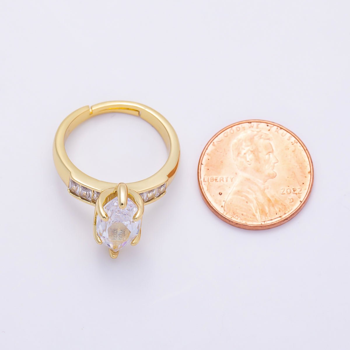 16K Gold Filled Clear Marquise Baguette CZ Adjustable Ring in Gold & Silver | Rings-00291 Rings-00292 - DLUXCA