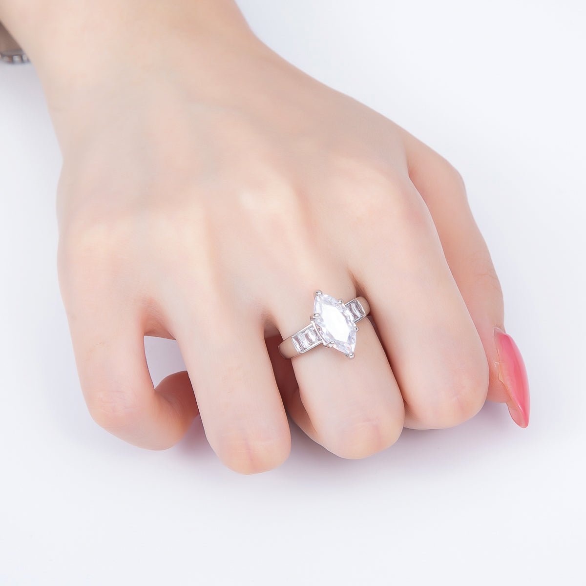 16K Gold Filled Clear Marquise Baguette CZ Adjustable Ring in Gold & Silver | Rings-00291 Rings-00292 - DLUXCA