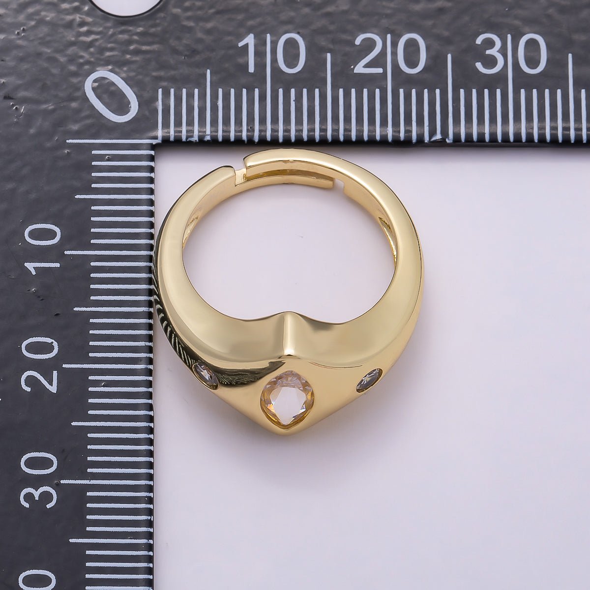 16K Gold Filled Clear Marquise CZ Dotted Chevron Signet Adjustable Ring | Rings-00122 - DLUXCA