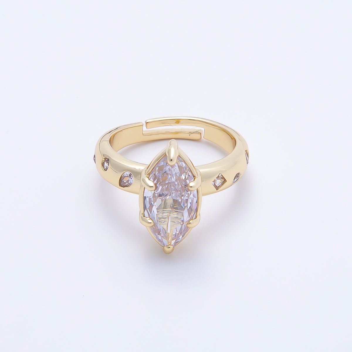 16K Gold Filled Clear Marquise CZ Dotted Solitaire Ring in Gold & Silver | Rings-00267 Rings-00268 - DLUXCA