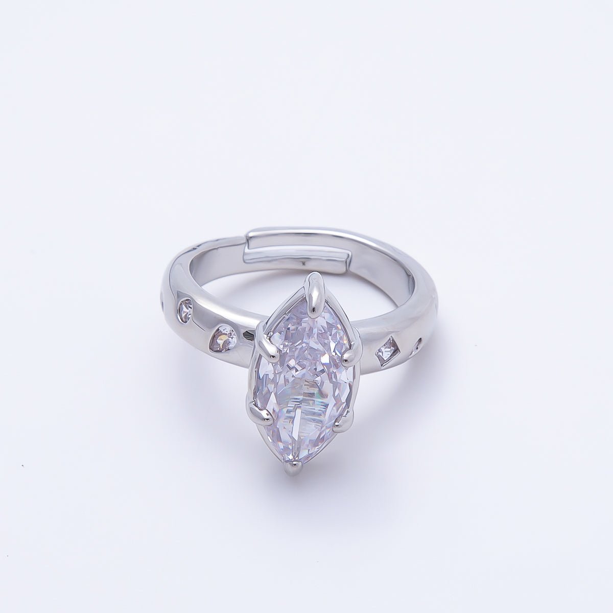 16K Gold Filled Clear Marquise CZ Dotted Solitaire Ring in Gold & Silver | Rings-00267 Rings-00268 - DLUXCA