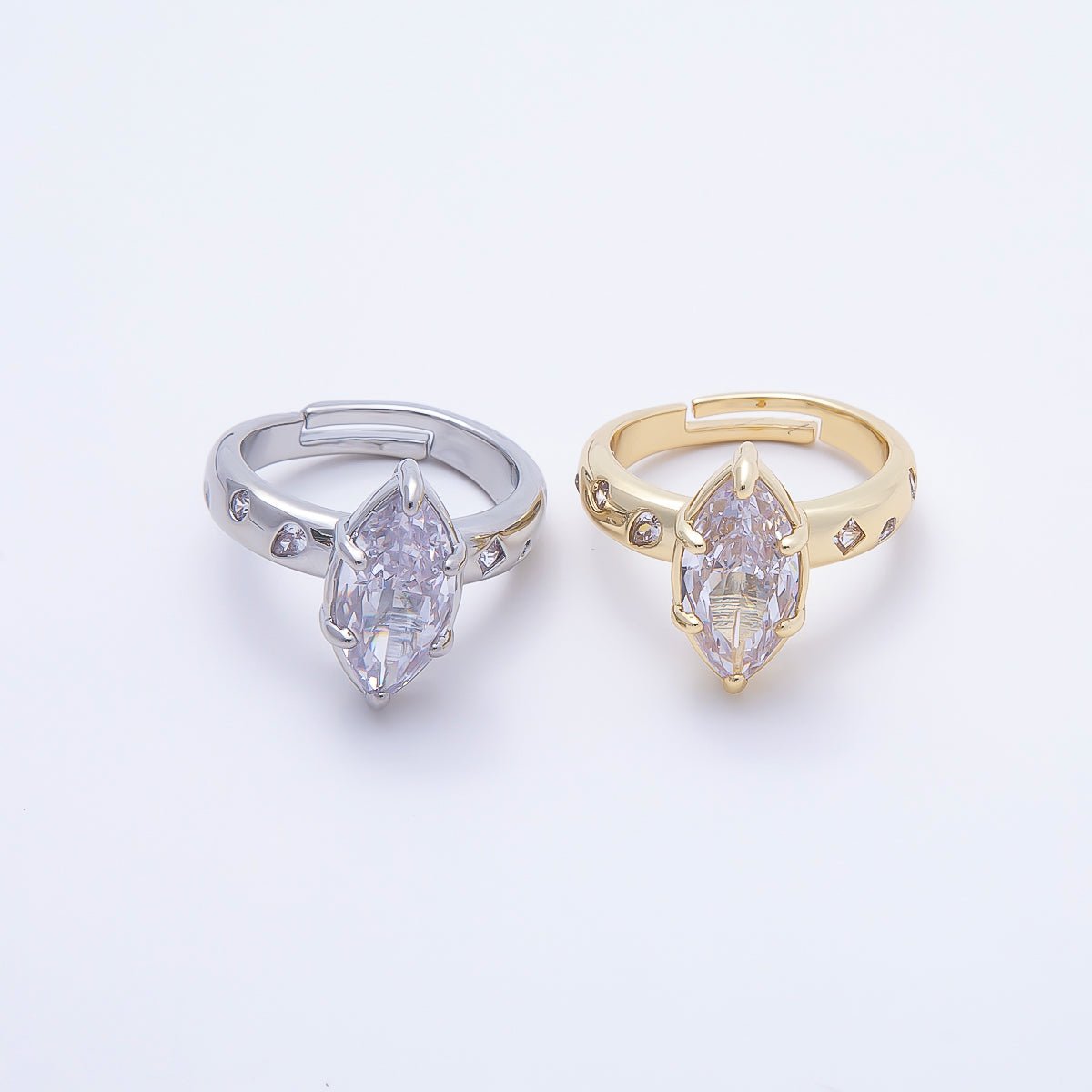 16K Gold Filled Clear Marquise CZ Dotted Solitaire Ring in Gold & Silver | Rings-00267 Rings-00268 - DLUXCA