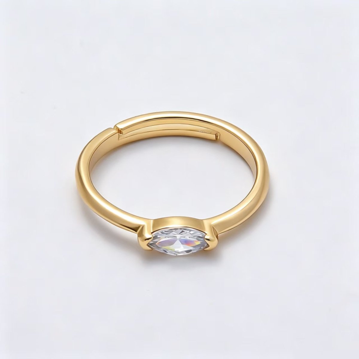 16K Gold Filled Clear Marquise CZ Minimalist Bezel Adjustable Ring in Gold & Silver | Rings-00161 Rings-00162 - DLUXCA