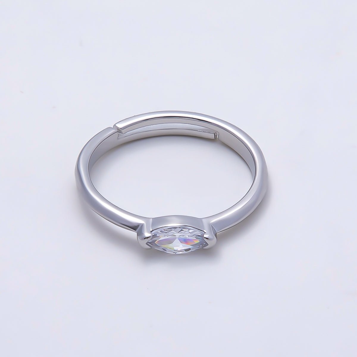 16K Gold Filled Clear Marquise CZ Minimalist Bezel Adjustable Ring in Gold & Silver | Rings-00161 Rings-00162 - DLUXCA