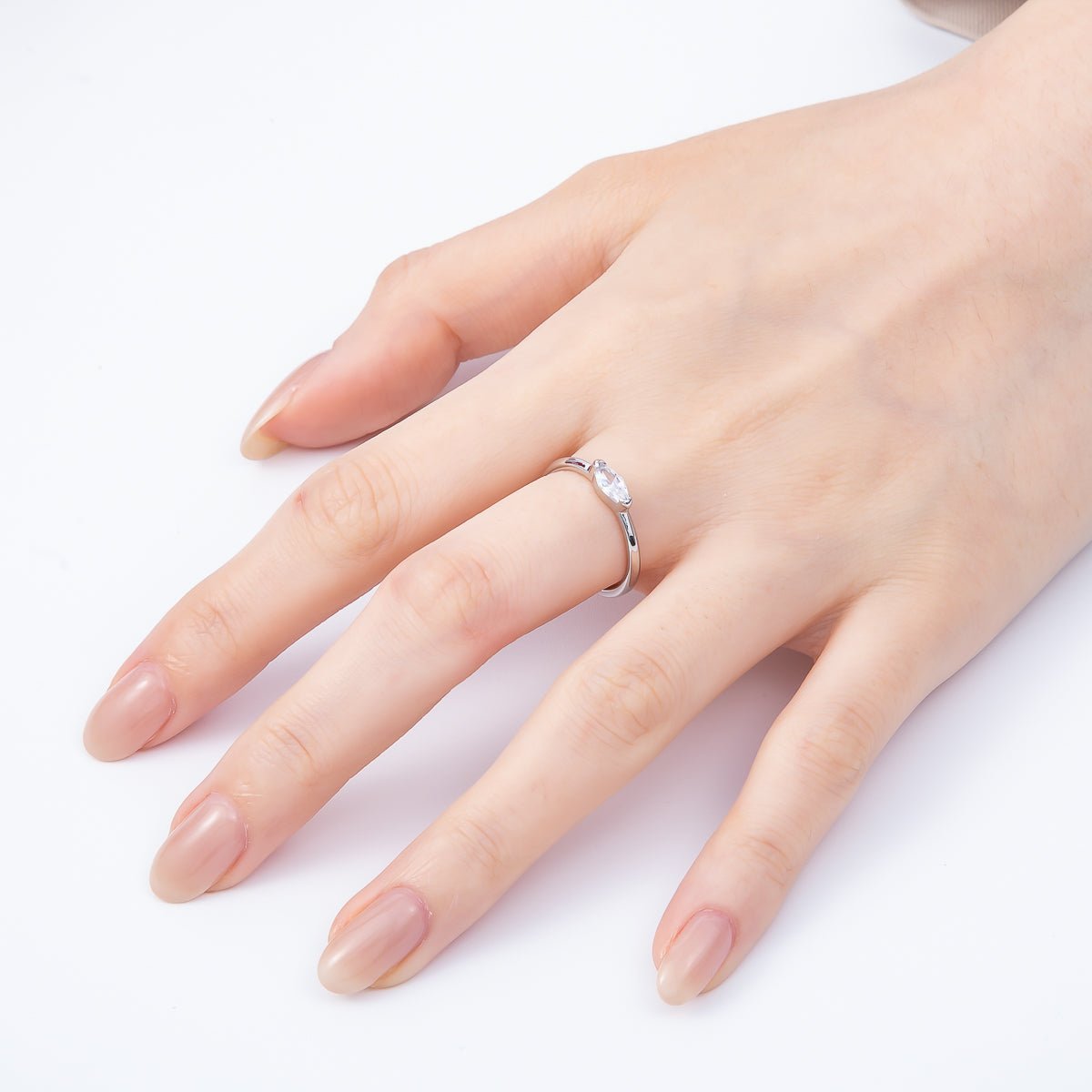 16K Gold Filled Clear Marquise CZ Minimalist Bezel Adjustable Ring in Gold & Silver | Rings-00161 Rings-00162 - DLUXCA