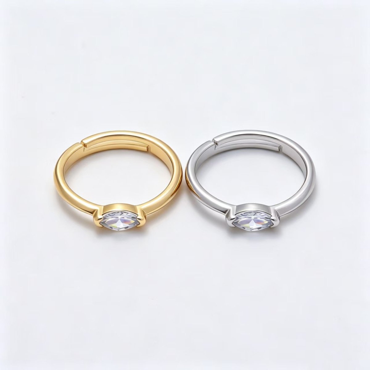 16K Gold Filled Clear Marquise CZ Minimalist Bezel Adjustable Ring in Gold & Silver | Rings-00161 Rings-00162 - DLUXCA