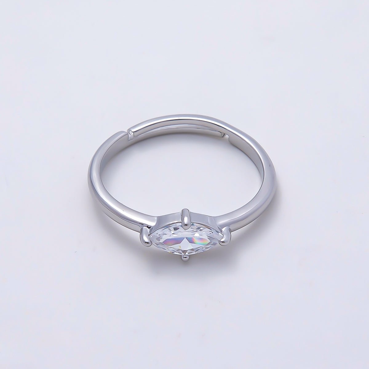 16K Gold Filled Clear Marquise CZ Solitaire Adjustable Ring in Gold & Silver | Rings-00153 Rings-00154 - DLUXCA
