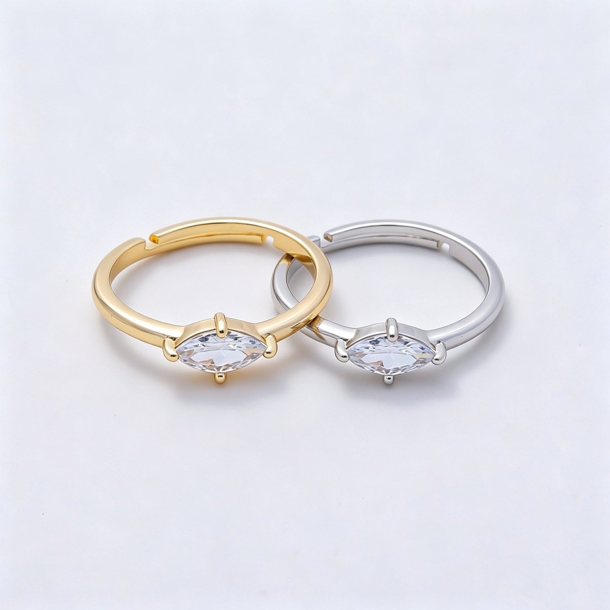 16K Gold Filled Clear Marquise CZ Solitaire Adjustable Ring in Gold & Silver | Rings-00153 Rings-00154 - DLUXCA