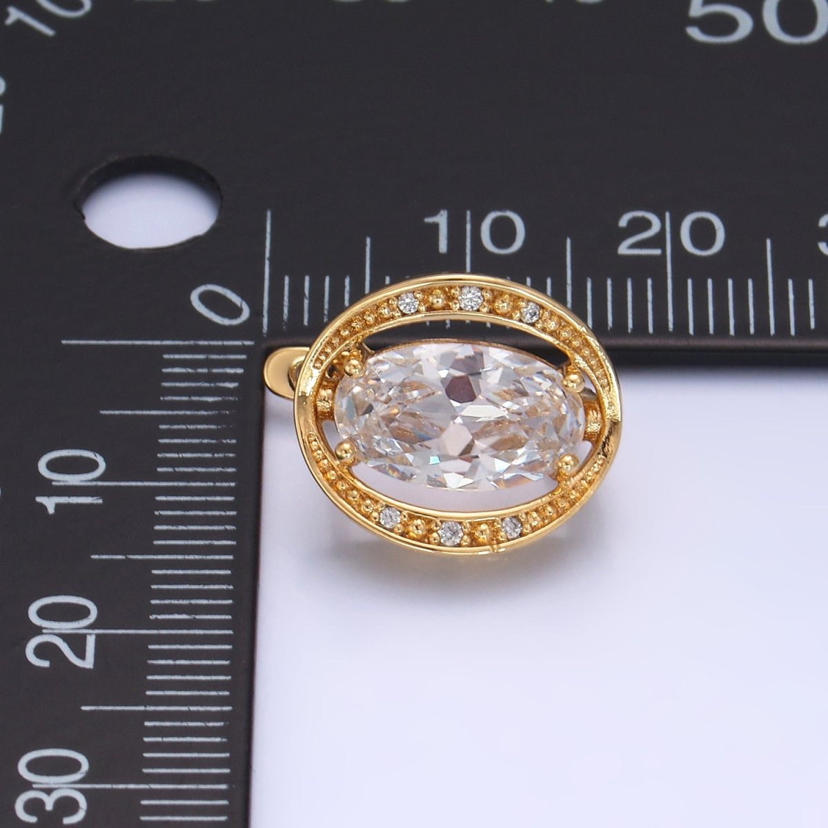 16K Gold Filled Clear Oval CZ Circular Micro Pave Latch Earrings | Earrings - 568 - DLUXCA