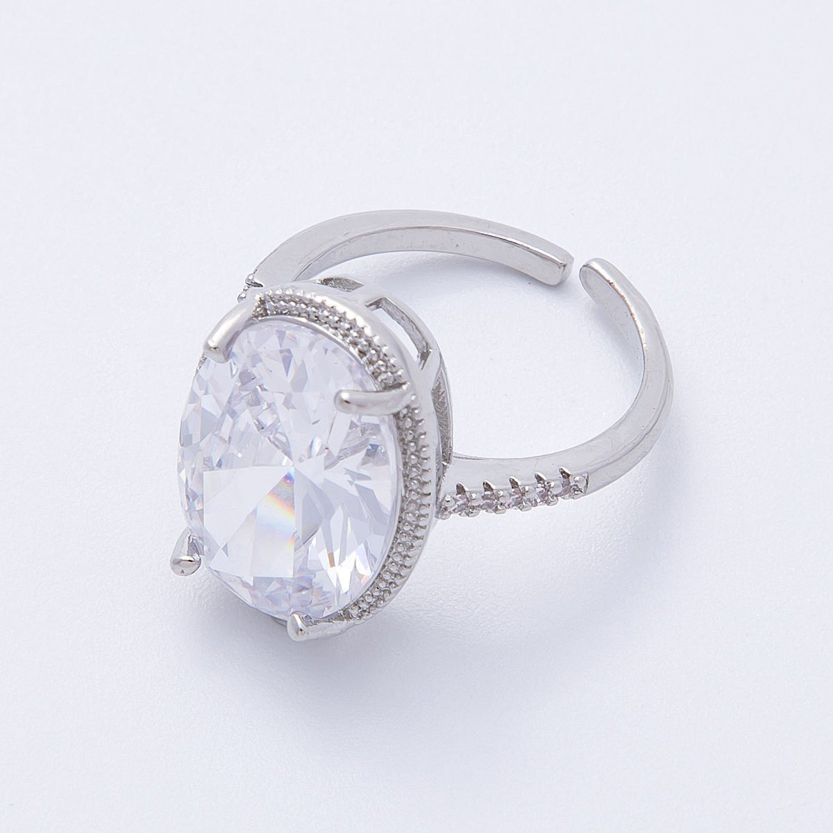 16K Gold Filled Clear Oval CZ Micro Paved Solitaire Ring in Gold & Silver | Rings - 00007 Rings - 00008 - DLUXCA