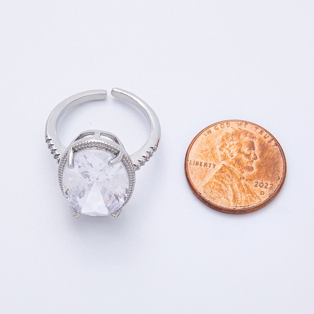 16K Gold Filled Clear Oval CZ Micro Paved Solitaire Ring in Gold & Silver | Rings - 00007 Rings - 00008 - DLUXCA