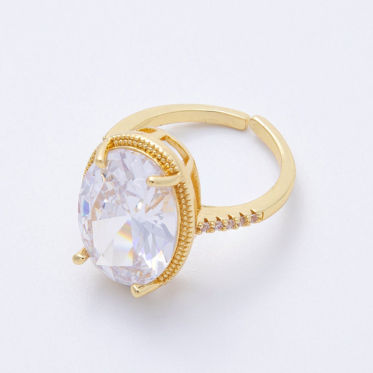 16K Gold Filled Clear Oval CZ Micro Paved Solitaire Ring in Gold & Silver | Rings - 00007 Rings - 00008 - DLUXCA