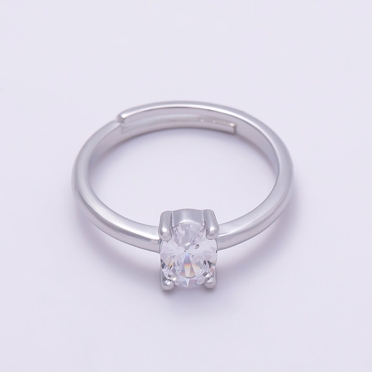 16K Gold Filled Clear Oval CZ Solitaire Adjustable Ring in Gold & Silver | Rings-00147 Rings-00148 - DLUXCA