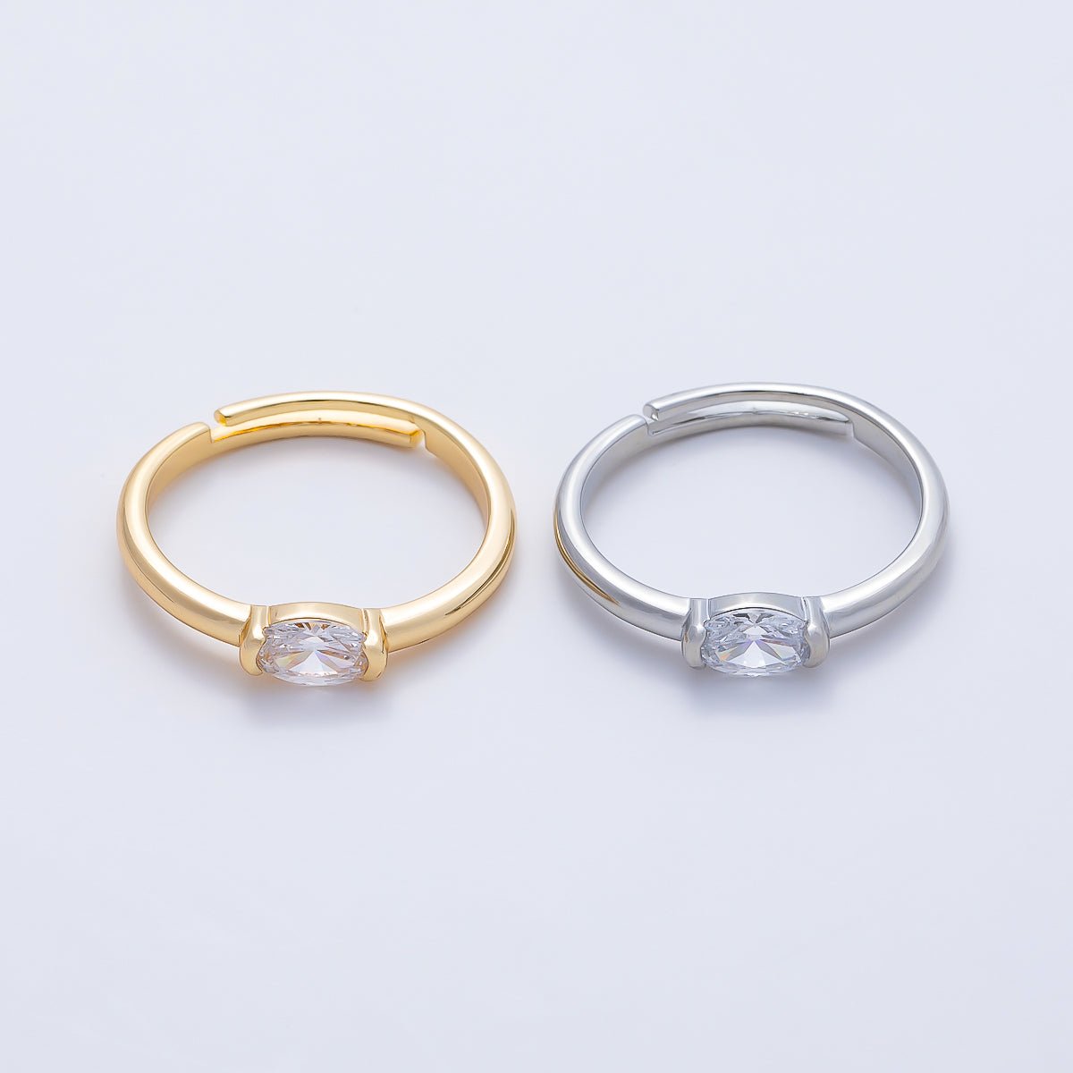 16K Gold Filled Clear Oval CZ Solitaire Adjustable Ring in Gold & Silver | Rings-00167 Rings-00168 - DLUXCA