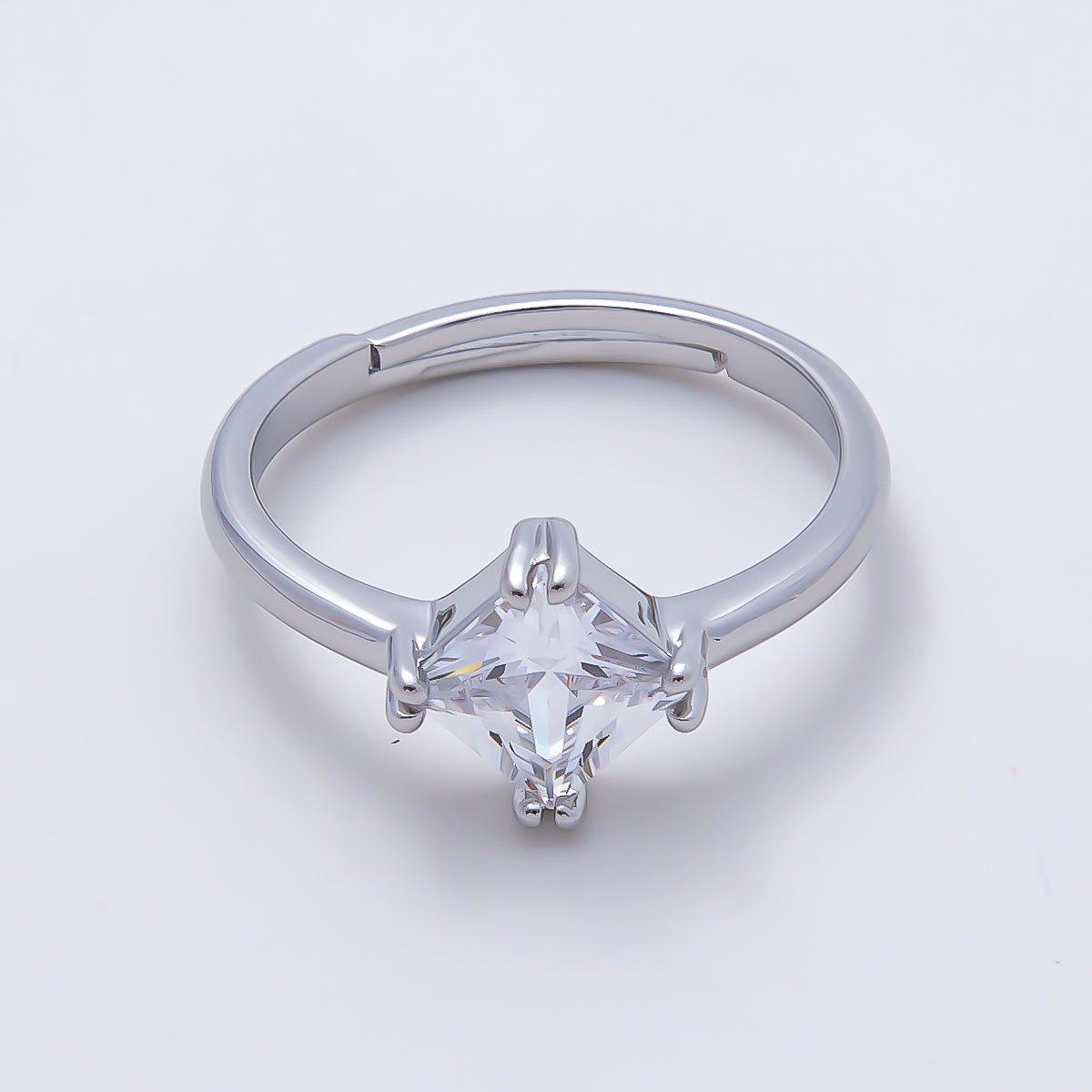 16K Gold Filled Clear Rhombus CZ Solitaire Adjustable Ring in Gold & Silver | Rings-00157 Rings-00158 - DLUXCA