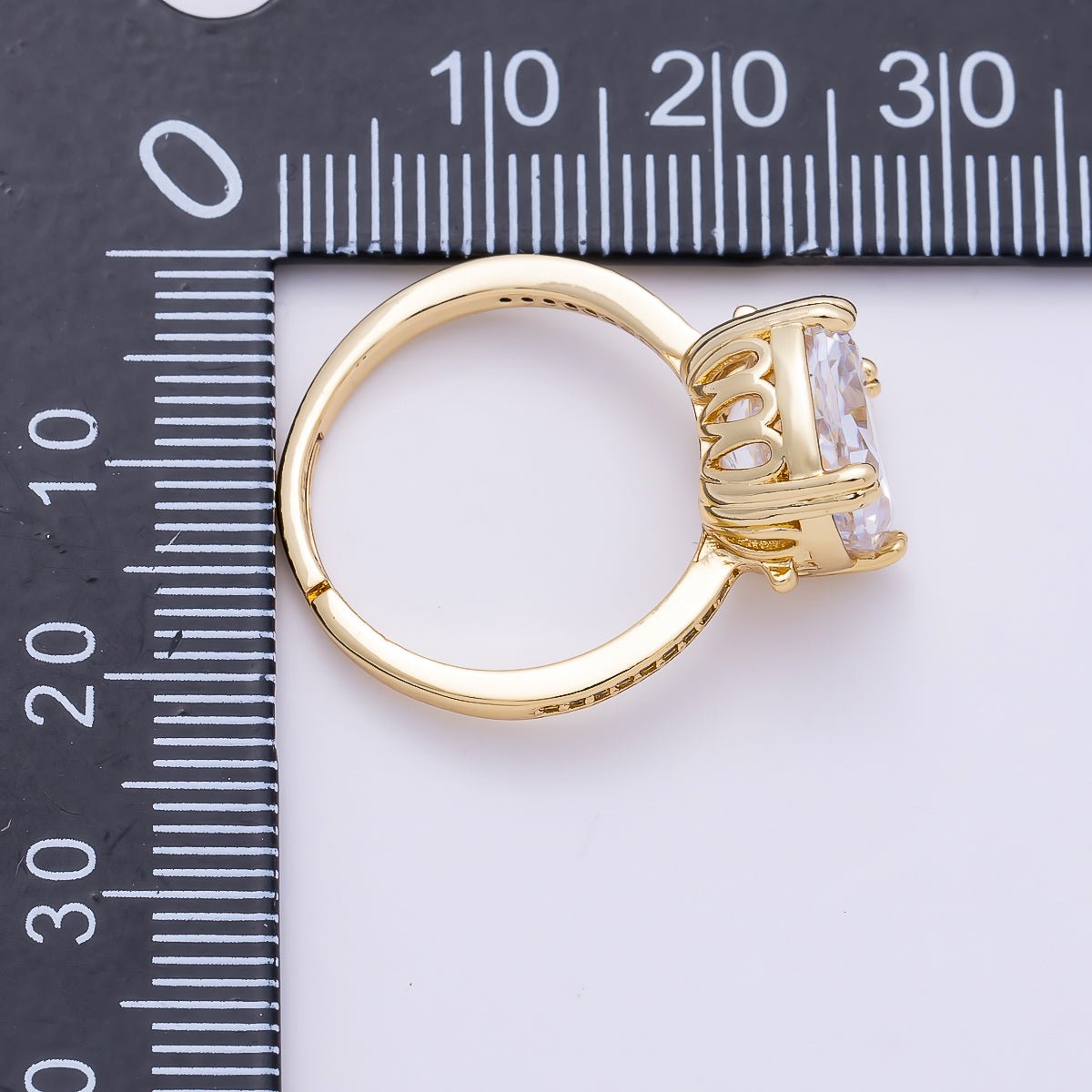 16K Gold Filled Clear Rounded Square Baguette Prong Micro Paved CZ Ring | Rings-00290 - DLUXCA