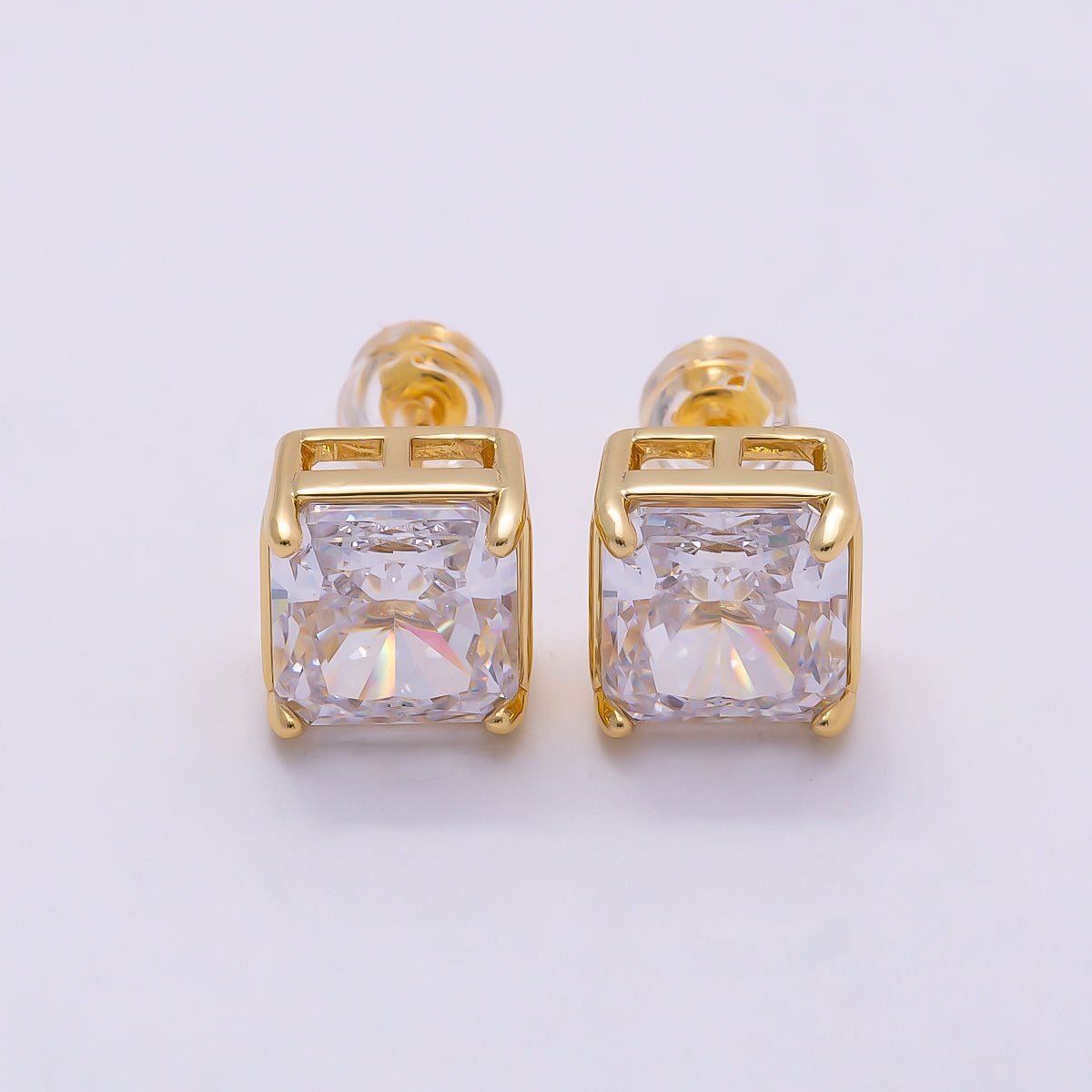 16K Gold Filled Clear Square CZ Stud Earrings in Gold & Silver | Earrings - 00407 Earrings - 00408 - DLUXCA