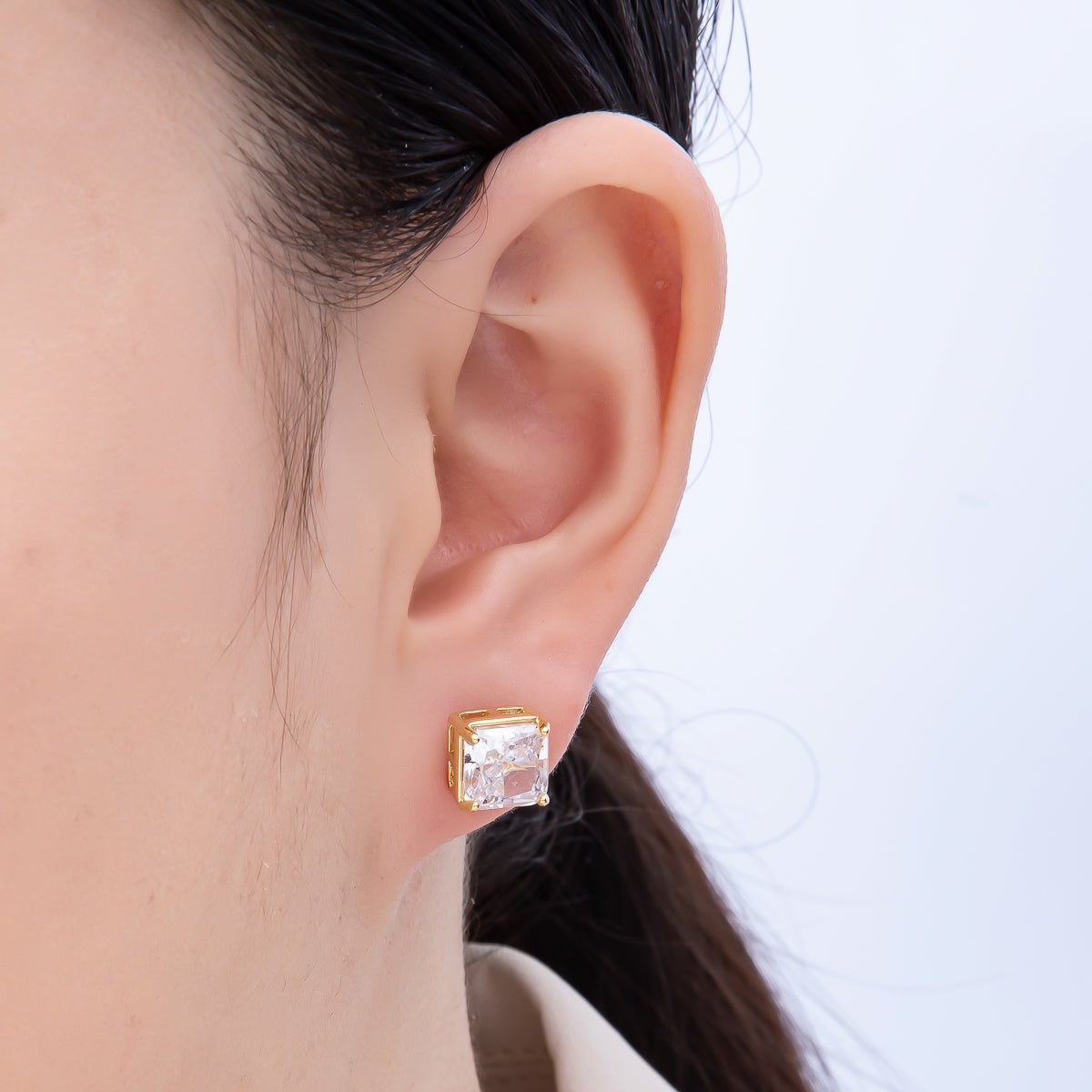 16K Gold Filled Clear Square CZ Stud Earrings in Gold & Silver | Earrings - 00407 Earrings - 00408 - DLUXCA