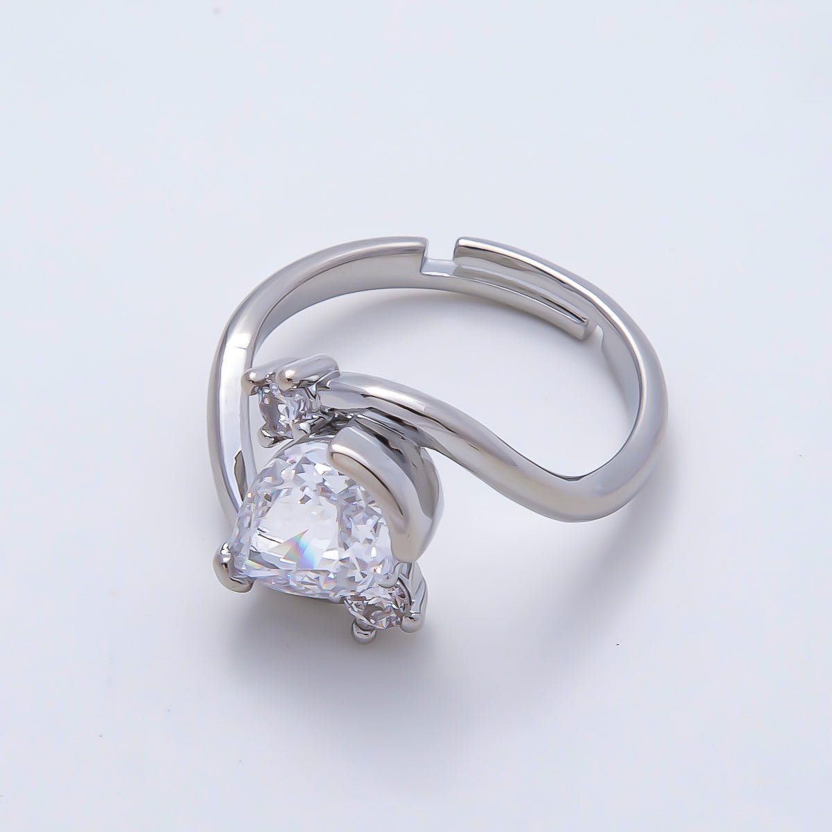 16K Gold Filled Clear Teardrop CZ Curved Solitaire Ring in Gold & Silver | Rings-00123 Rings-00171 - DLUXCA