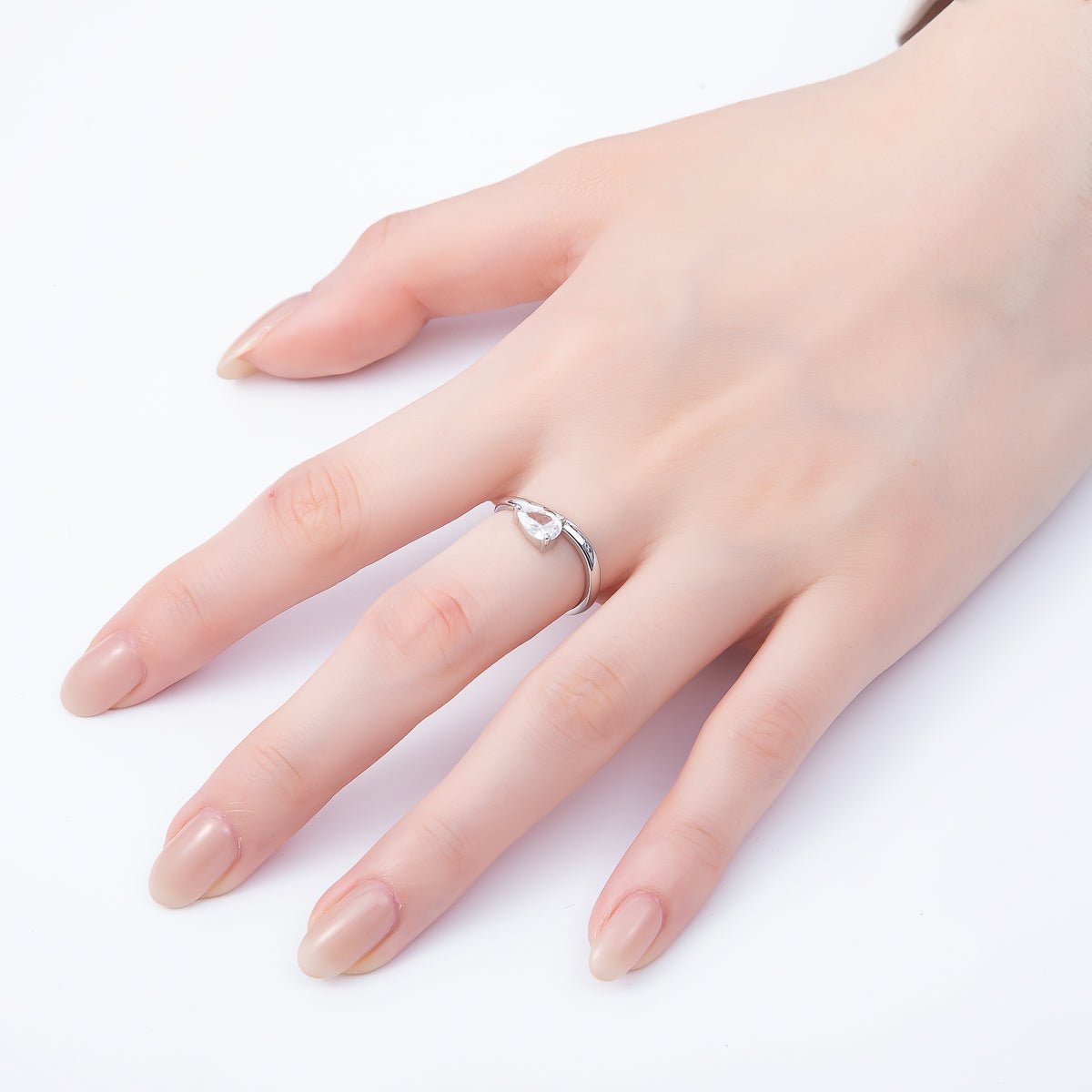 16K Gold Filled Clear Teardrop CZ Solitaire Curved Ring in Gold & Silver | Rings-00130 Rings-00131 - DLUXCA