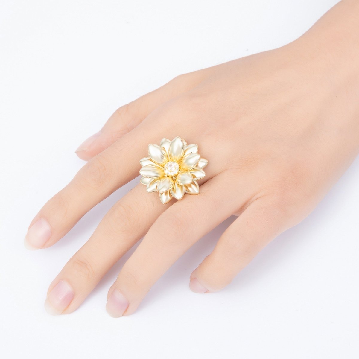 16K Gold Filled Clear, Turquoise Micro Paved CZ Flower Ring | Rings-00330 Rings-00331 - DLUXCA