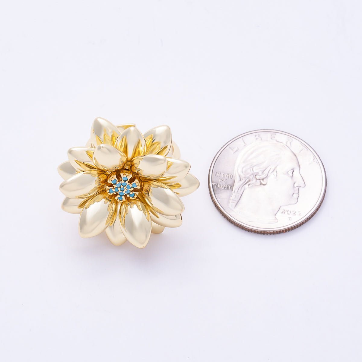 16K Gold Filled Clear, Turquoise Micro Paved CZ Flower Ring | Rings-00330 Rings-00331 - DLUXCA