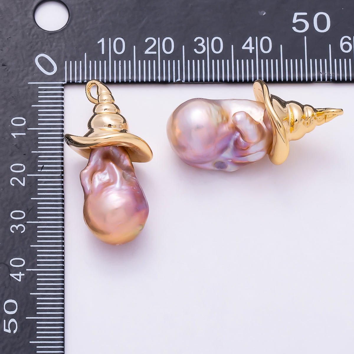 16K Gold Filled Custom Halloween Pink Baroque Freshwater Pearl Swirl Witch Hat Charm | Charms-01900 - DLUXCA