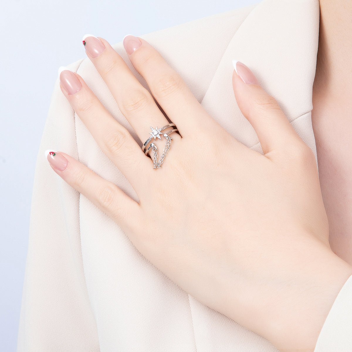 16K Gold Filled CZ Celestial North Star Cable Chain Drop Double Band Ring in Gold & Silver | Rings-00304 Rings-00305 - DLUXCA