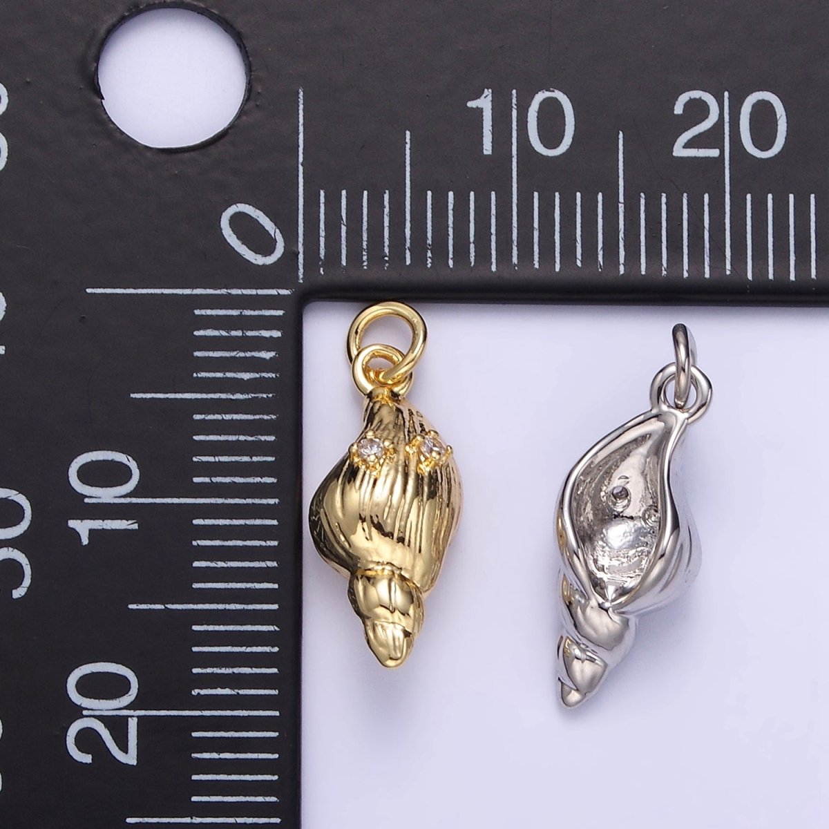 16K Gold Filled CZ Clam Sea Shell Mini Charm in Gold & Silver | E390 - DLUXCA