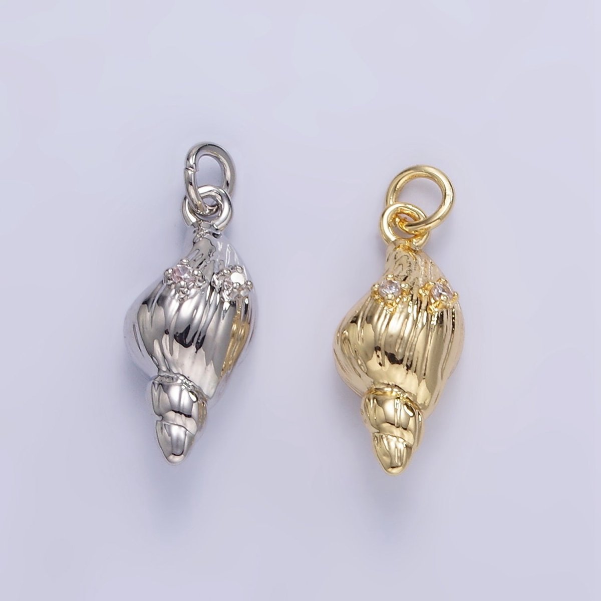 16K Gold Filled CZ Clam Sea Shell Mini Charm in Gold & Silver | E390 - DLUXCA