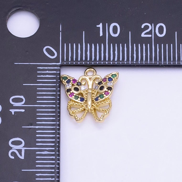 16K Gold Filled CZ Colorful Butterfly Charm D - 781 - DLUXCA