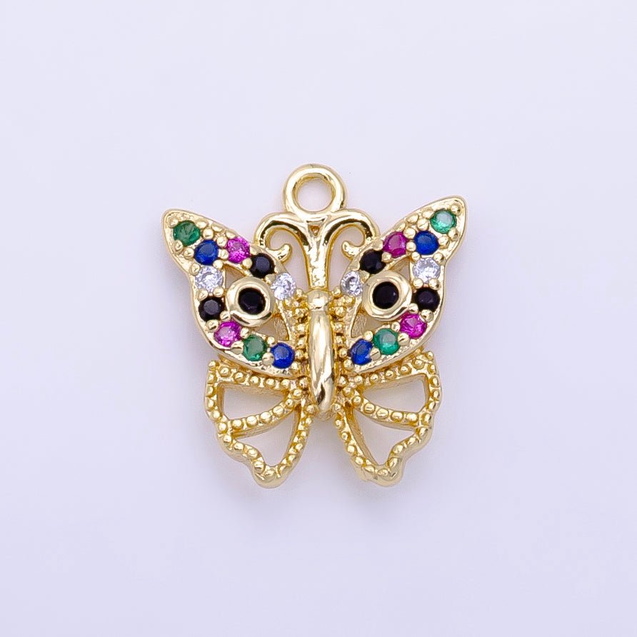 16K Gold Filled CZ Colorful Butterfly Charm D - 781 - DLUXCA