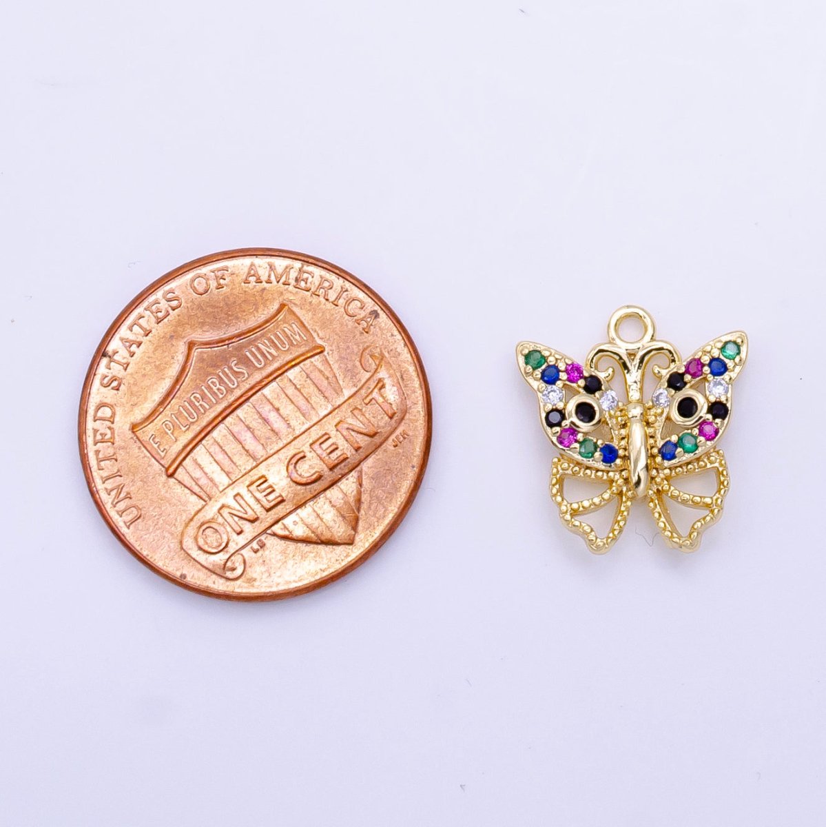 16K Gold Filled CZ Colorful Butterfly Charm D - 781 - DLUXCA