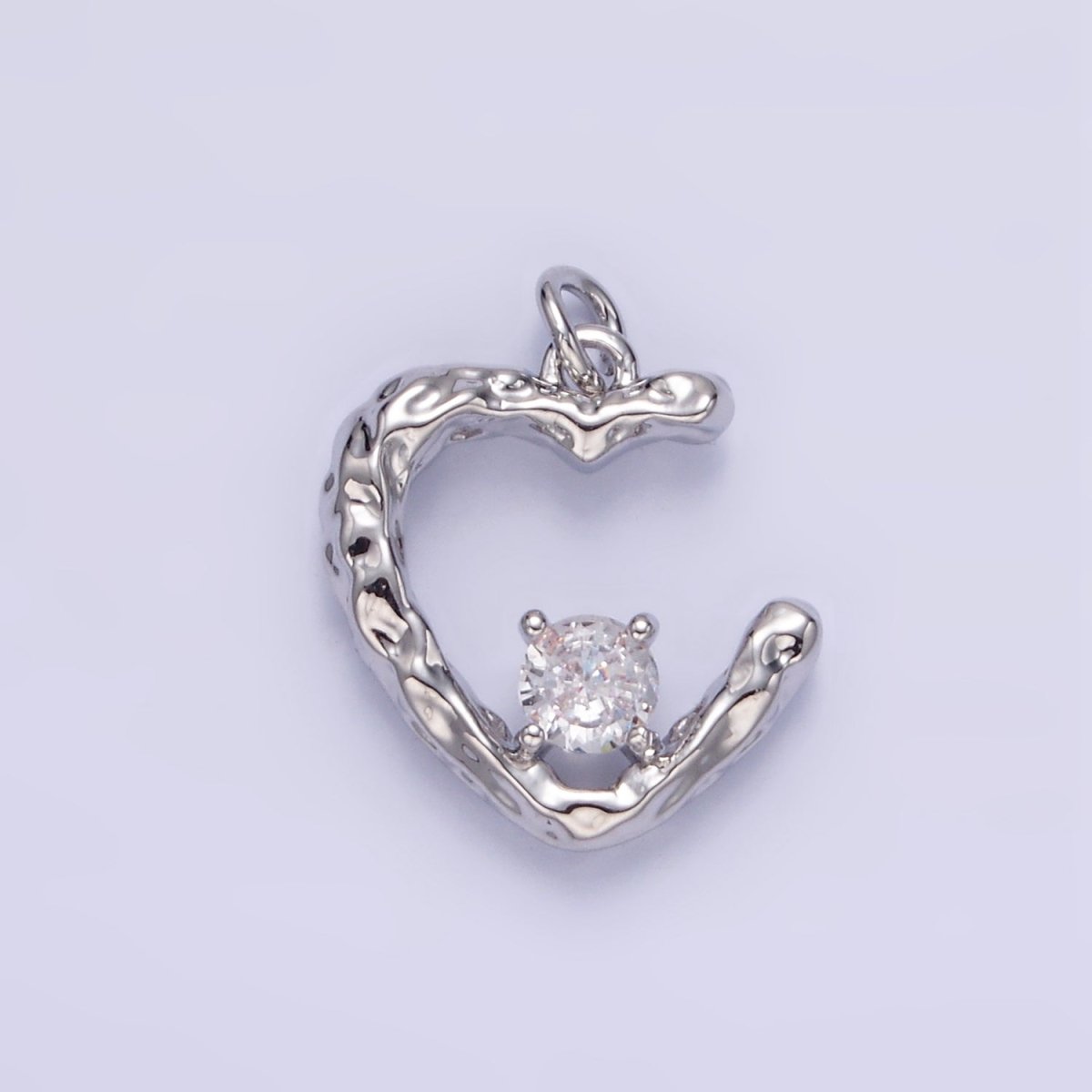 16K Gold Filled CZ Hammered Heart Charm in Gold & Silver | E387 - DLUXCA