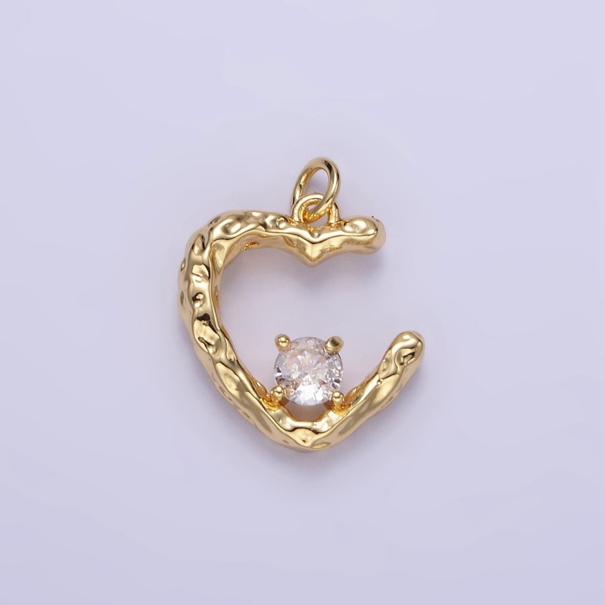 16K Gold Filled CZ Hammered Heart Charm in Gold & Silver | E387 - DLUXCA