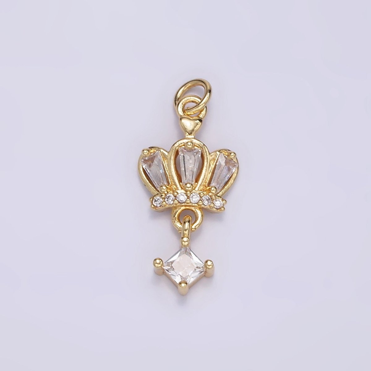 16K Gold Filled CZ Rhombus Baguette Drop Royal Crown Charm in Gold & Silver | M114 - DLUXCA