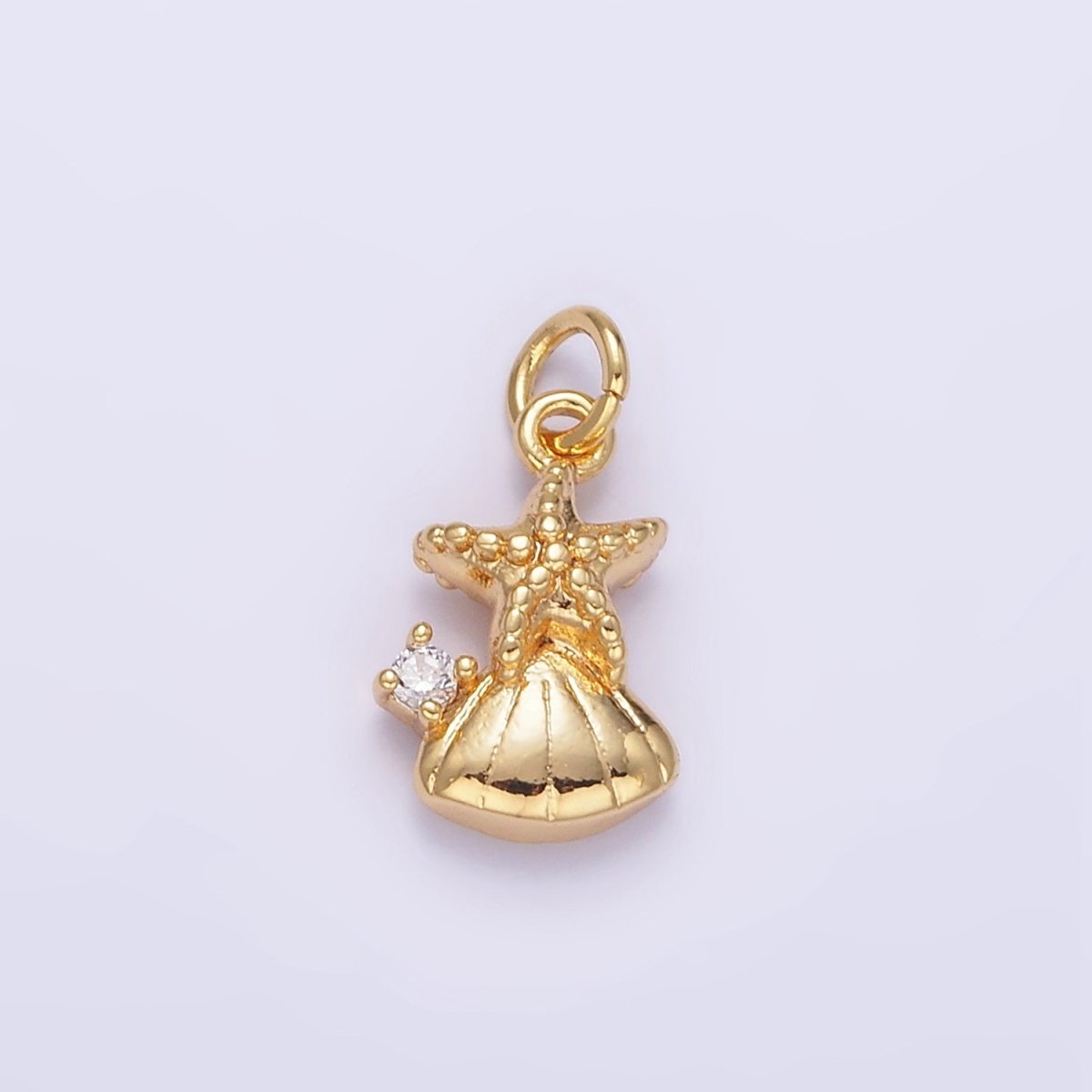 16K Gold Filled CZ Starfish Clam Shell Mini Charm | AG849 - DLUXCA