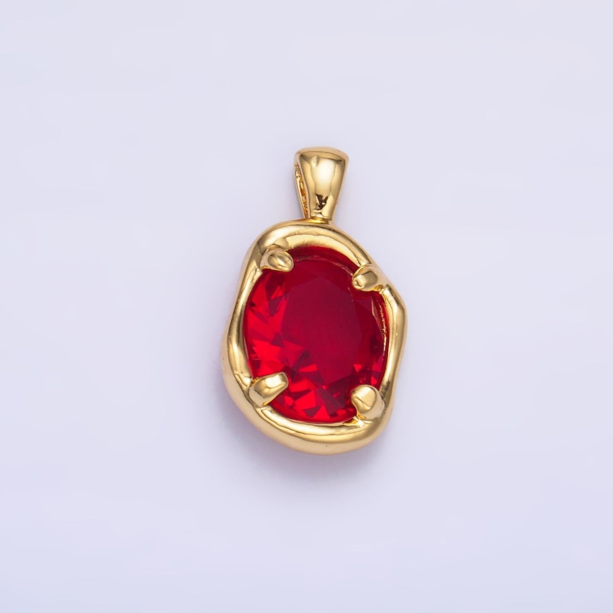 16K Gold Filled Dark Red CZ Molten Bezel Pendant | H054 - DLUXCA