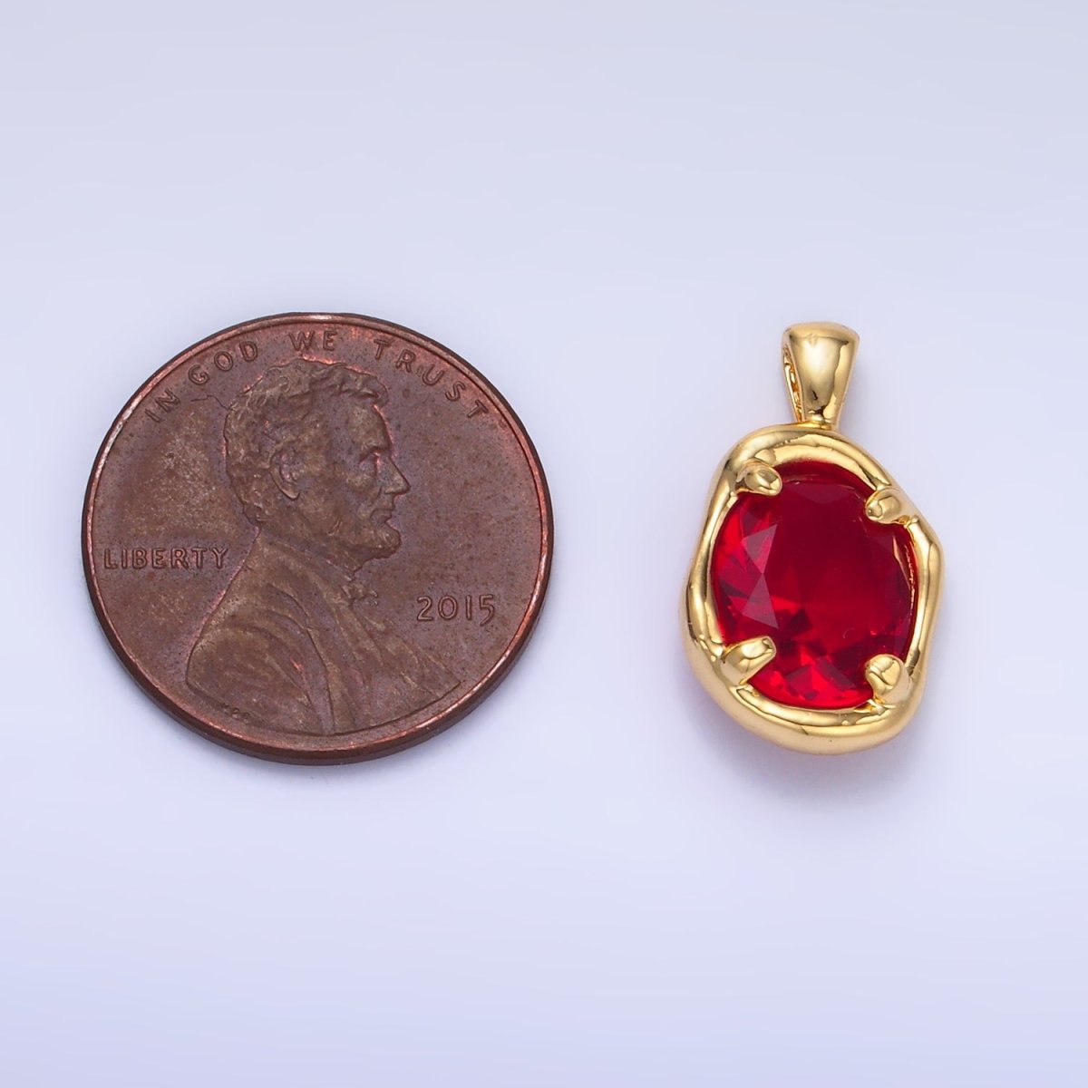 16K Gold Filled Dark Red CZ Molten Bezel Pendant | H054 - DLUXCA