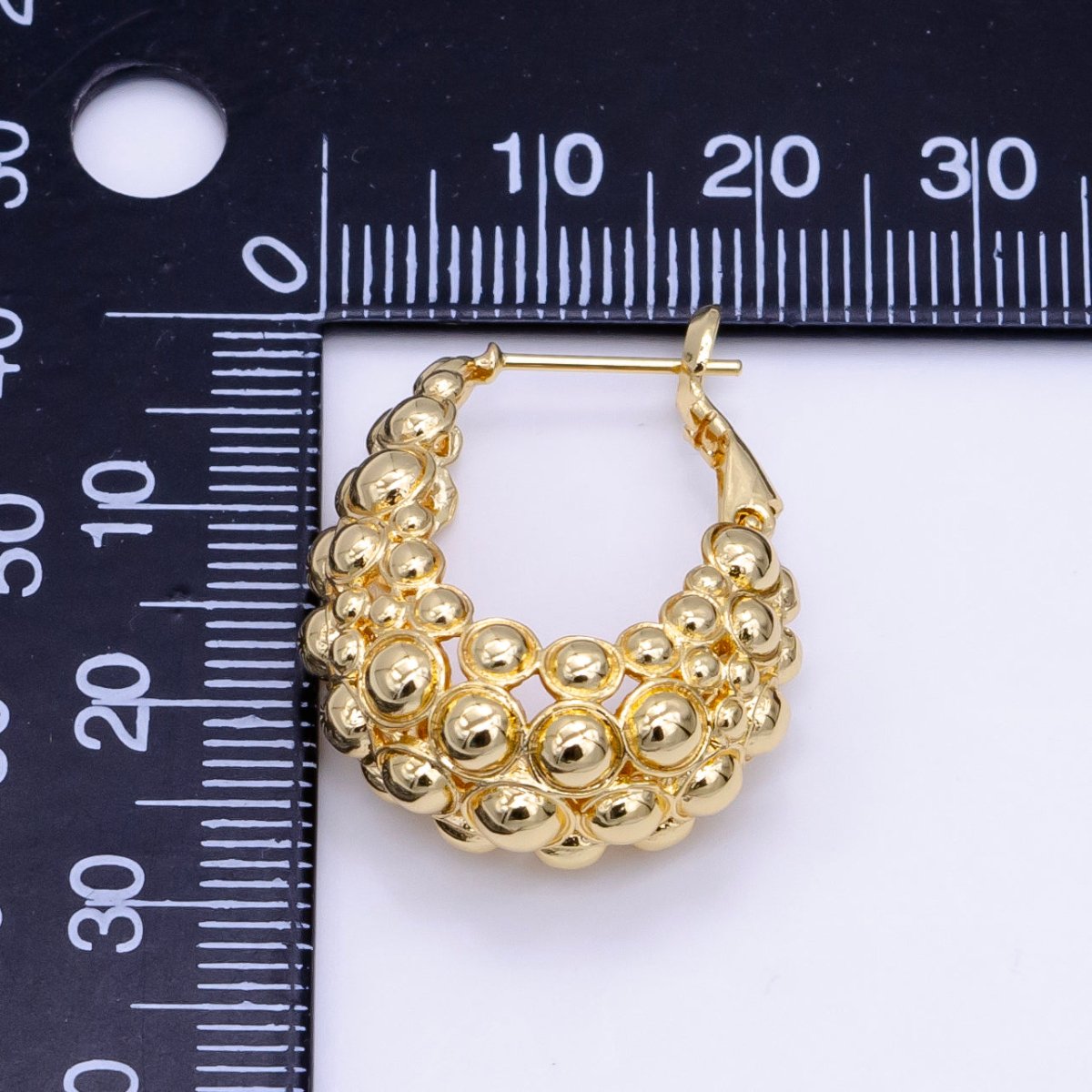 16K Gold Filled Dotted Bubble Dome Hinge Hoop Earrings | Q014 - DLUXCA