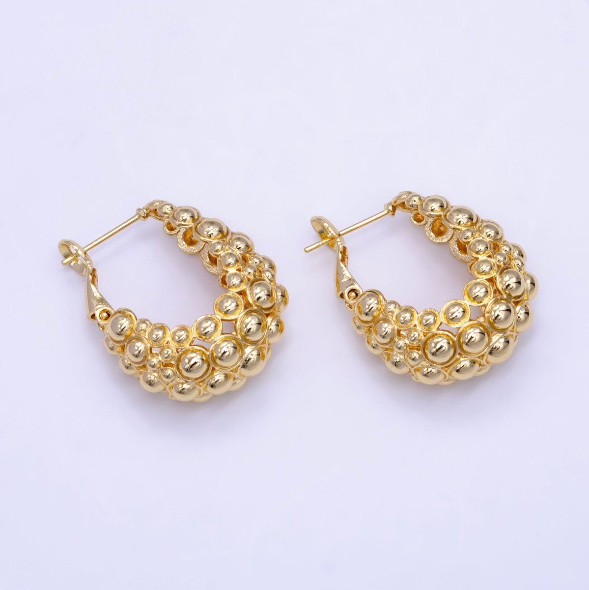 16K Gold Filled Dotted Bubble Dome Hinge Hoop Earrings | Q014 - DLUXCA