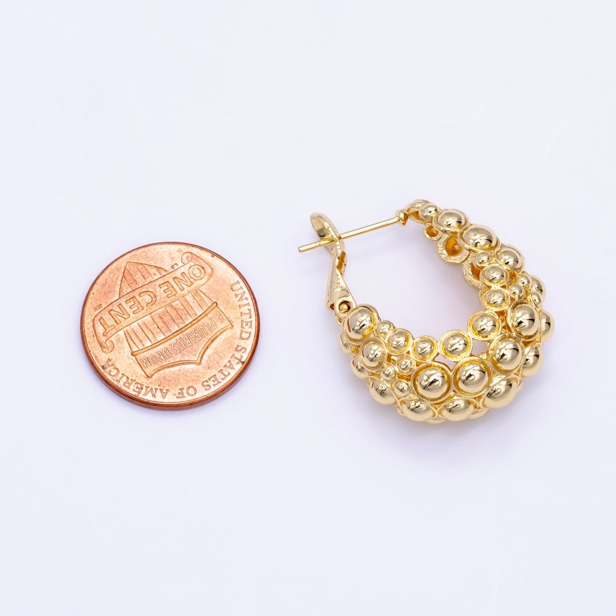 16K Gold Filled Dotted Bubble Dome Hinge Hoop Earrings | Q014 - DLUXCA