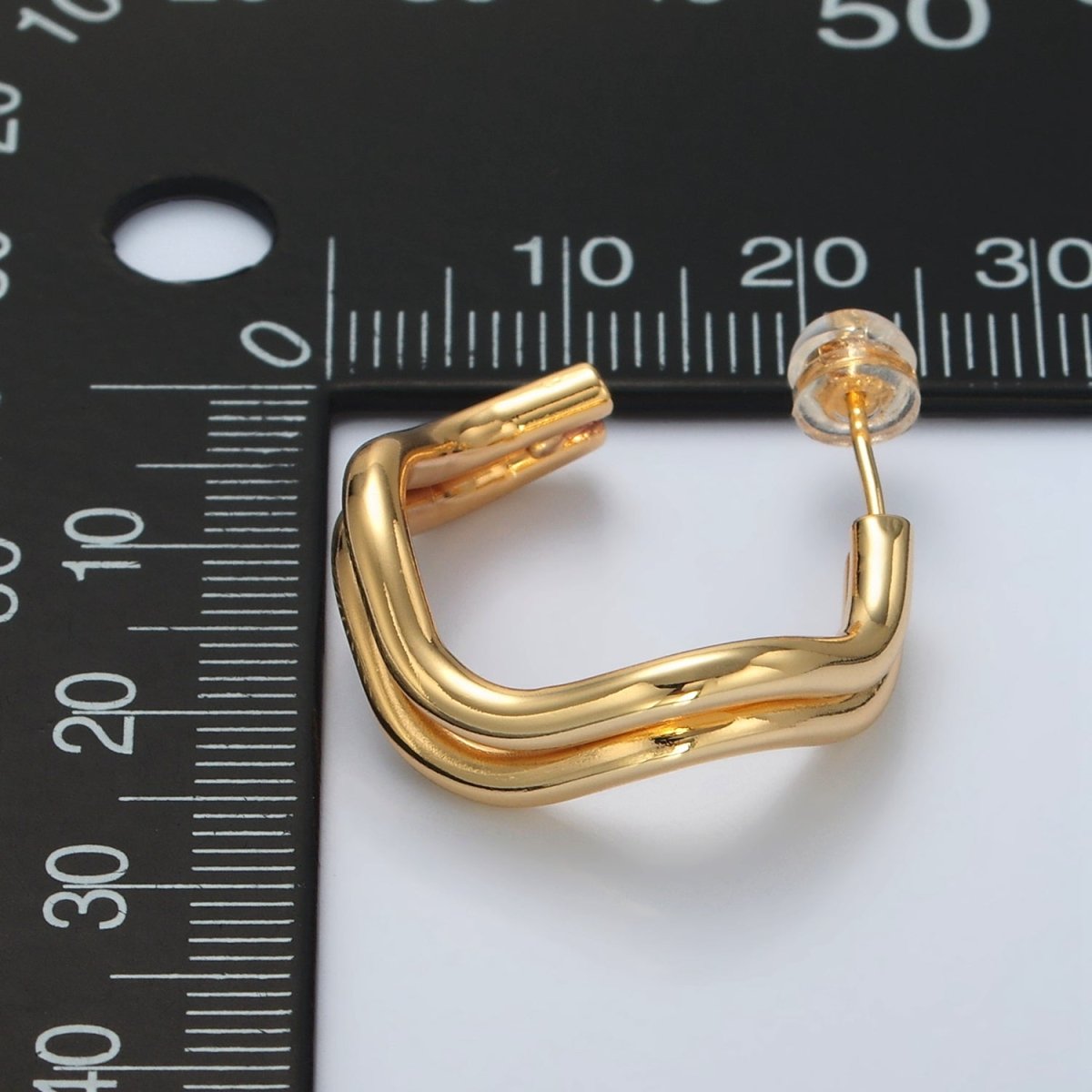 16k Gold Filled Double Band Geometric C Shaped Hoop Earrings Gold and Silver | P528 - P529 - DLUXCA