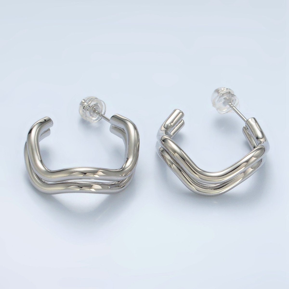 16k Gold Filled Double Band Geometric C Shaped Hoop Earrings Gold and Silver | P528 - P529 - DLUXCA