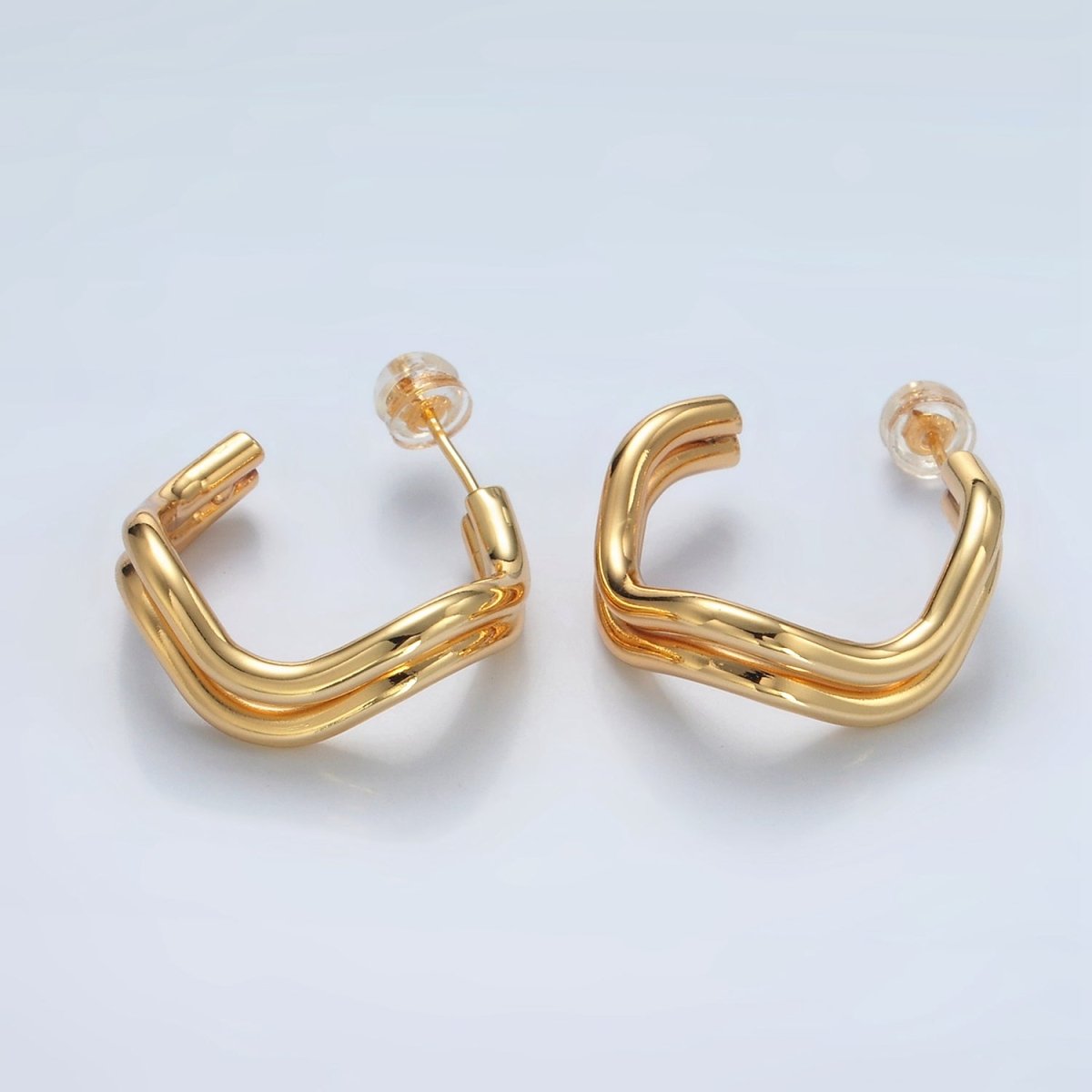 16k Gold Filled Double Band Geometric C Shaped Hoop Earrings Gold and Silver | P528 - P529 - DLUXCA