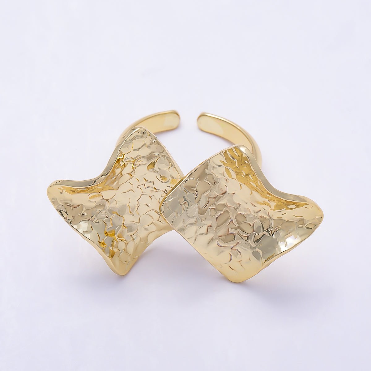 16K Gold Filled Double Geometric Hammered Wave Rhombus Foil Ring | Rings-00307 - DLUXCA
