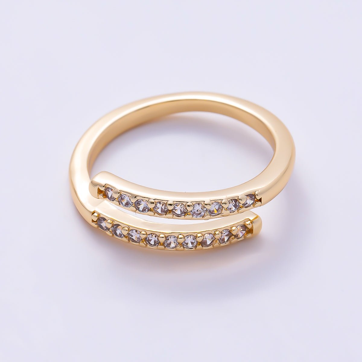 16K Gold Filled Double Lined Micro Paved CZ Adjustable Ring | Rings-00377 - DLUXCA