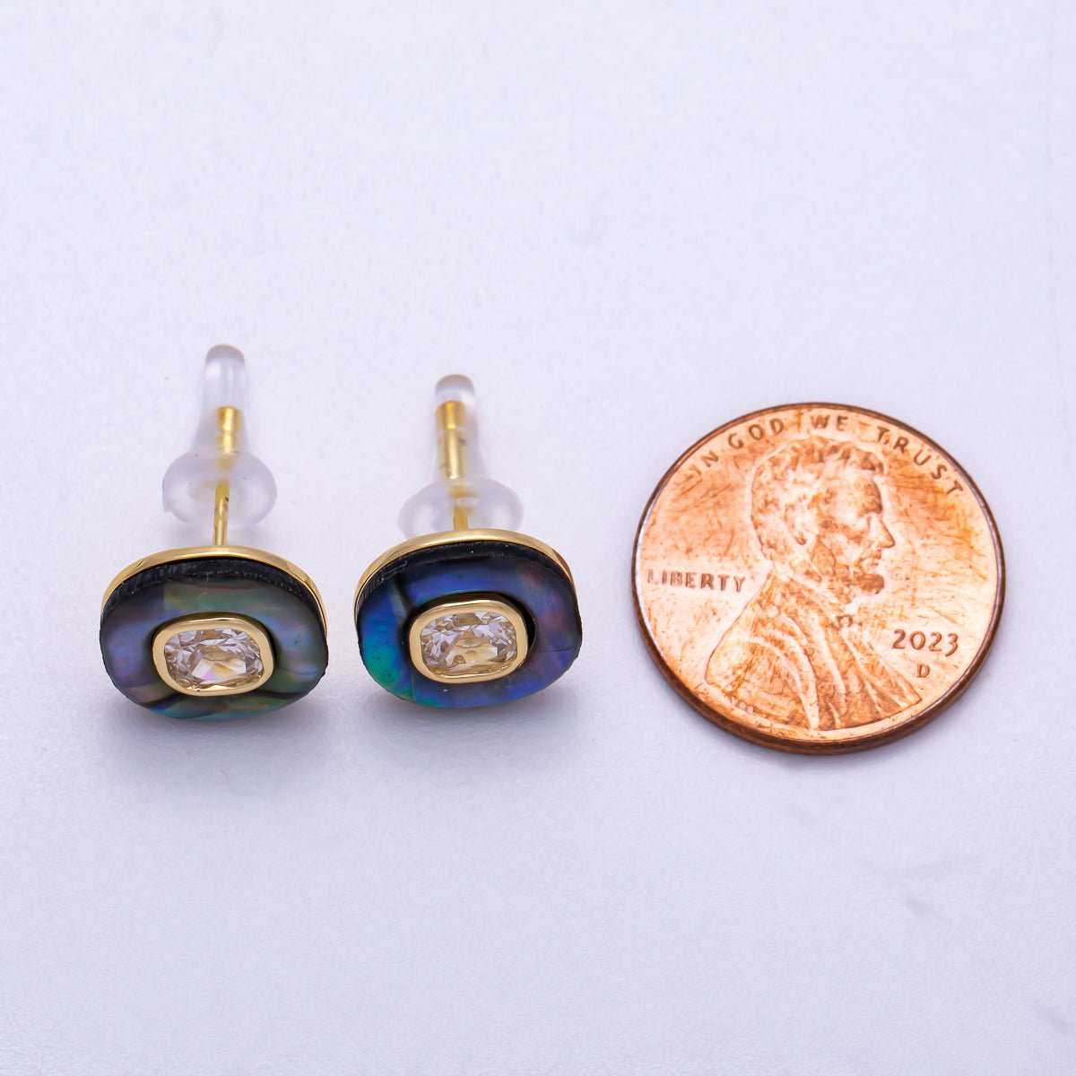 16K Gold Filled Double Round Abalone Shell Stud Earrings | Earrings - 00303 - DLUXCA